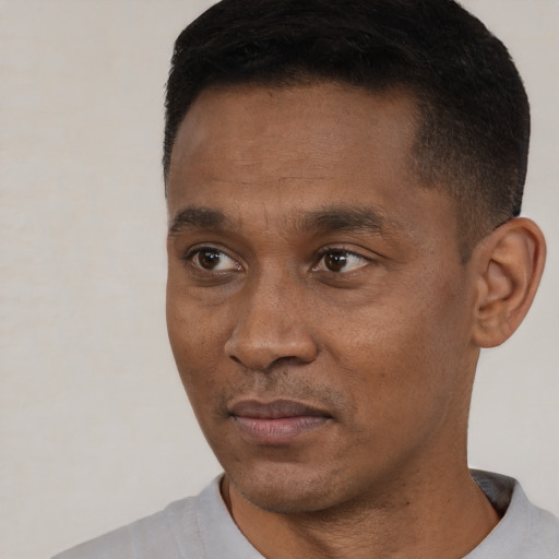 Neutral black young-adult male with short  brown hair and brown eyes