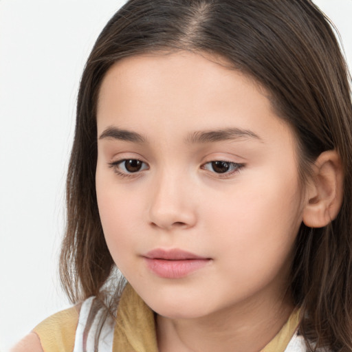 Neutral white child female with long  brown hair and brown eyes