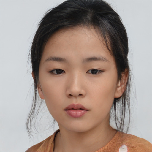 Neutral asian child female with medium  brown hair and brown eyes