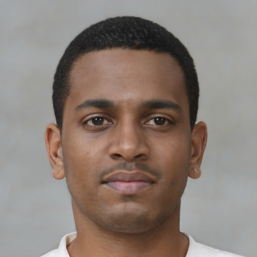 Neutral black young-adult male with short  brown hair and brown eyes