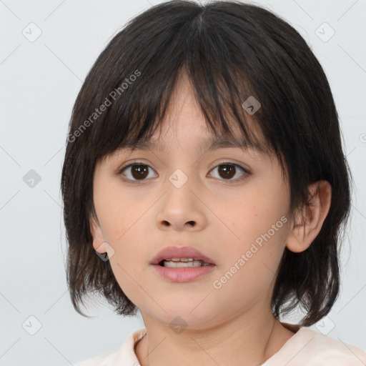 Neutral asian child female with medium  brown hair and brown eyes