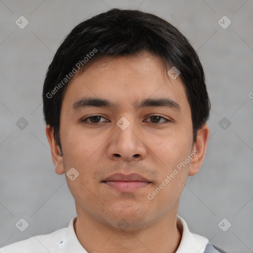 Neutral asian young-adult male with short  black hair and brown eyes