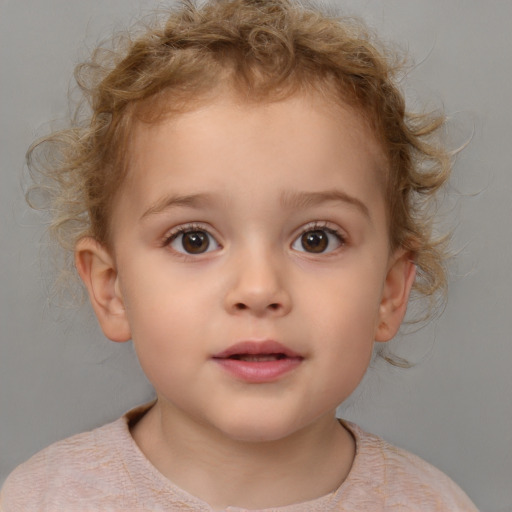 Neutral white child female with medium  brown hair and brown eyes