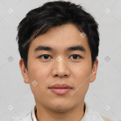 Neutral asian young-adult male with short  black hair and brown eyes