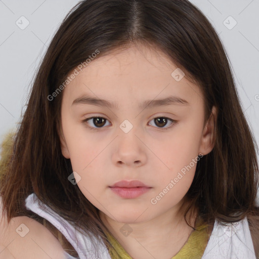 Neutral white child female with medium  brown hair and brown eyes