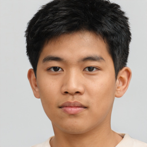 Neutral asian young-adult male with short  brown hair and brown eyes