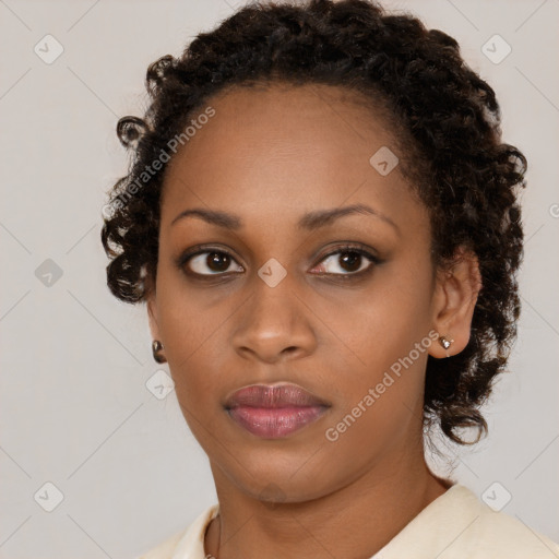 Neutral black young-adult female with short  brown hair and brown eyes