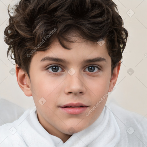 Joyful white child male with short  brown hair and brown eyes