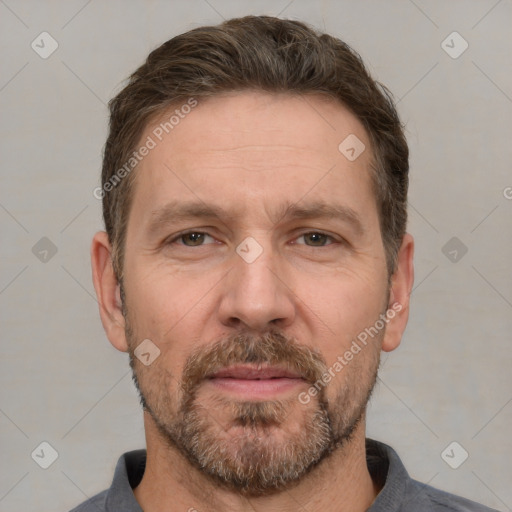 Neutral white adult male with short  brown hair and brown eyes