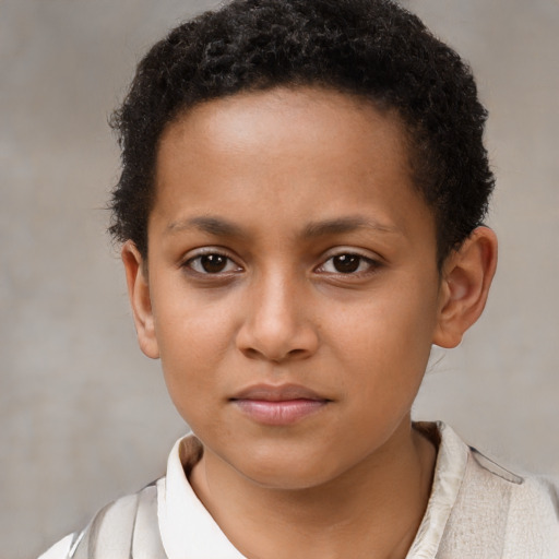 Neutral black child female with short  brown hair and brown eyes