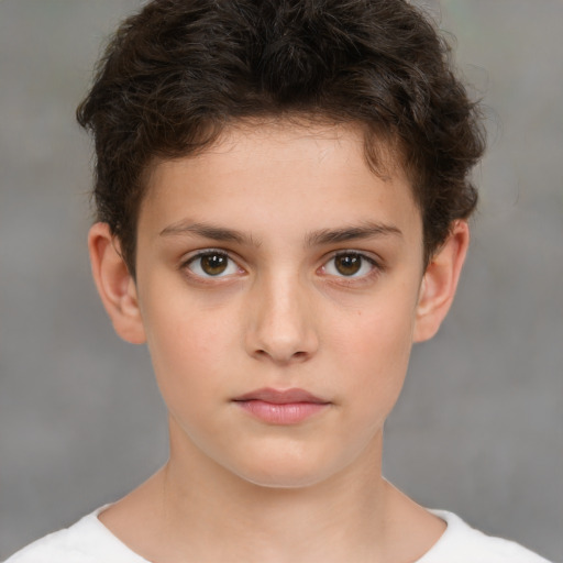 Neutral white child female with short  brown hair and brown eyes