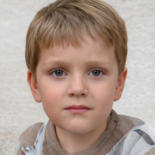 Neutral white child male with short  brown hair and grey eyes