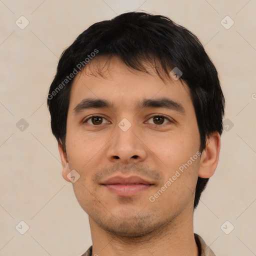 Neutral asian young-adult male with short  black hair and brown eyes