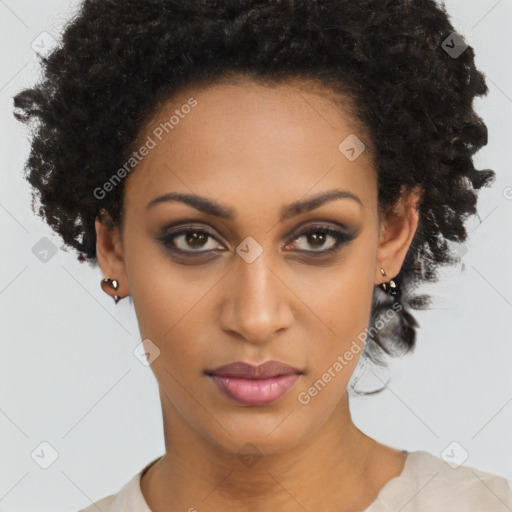 Neutral black young-adult female with short  brown hair and brown eyes