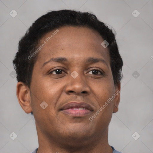 Neutral black adult female with short  brown hair and brown eyes