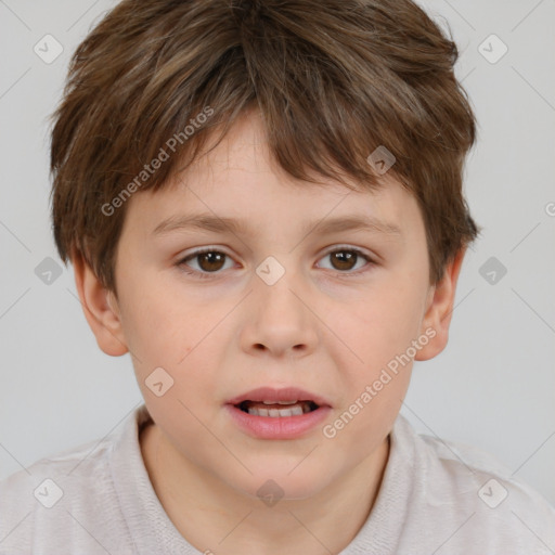 Neutral white child male with short  brown hair and brown eyes