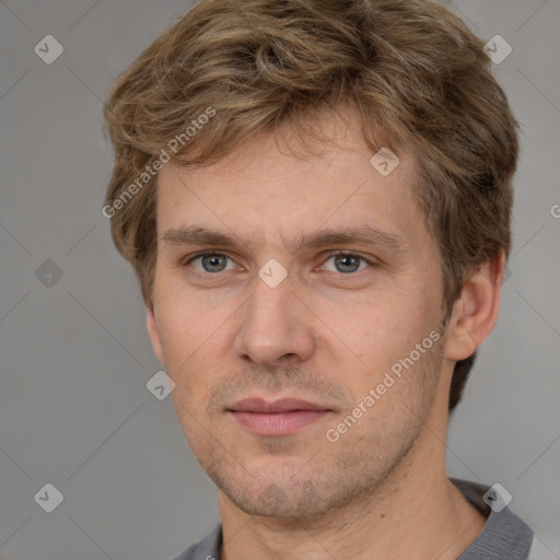 Neutral white adult male with short  brown hair and brown eyes