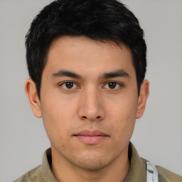 Neutral asian young-adult male with short  brown hair and brown eyes