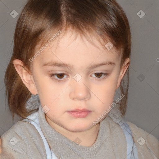 Neutral white child female with medium  brown hair and brown eyes
