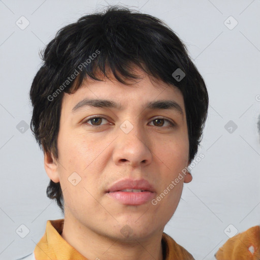 Neutral asian young-adult male with short  brown hair and brown eyes