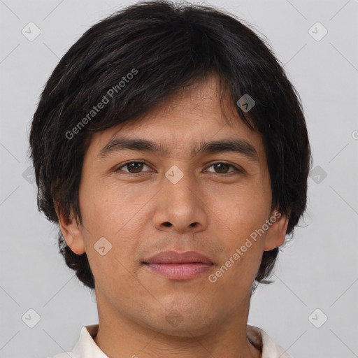 Neutral asian young-adult male with short  brown hair and brown eyes