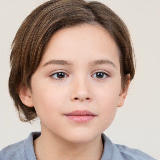 Neutral white child female with medium  brown hair and brown eyes