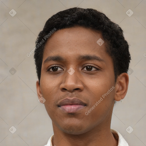 Neutral black young-adult male with short  brown hair and brown eyes