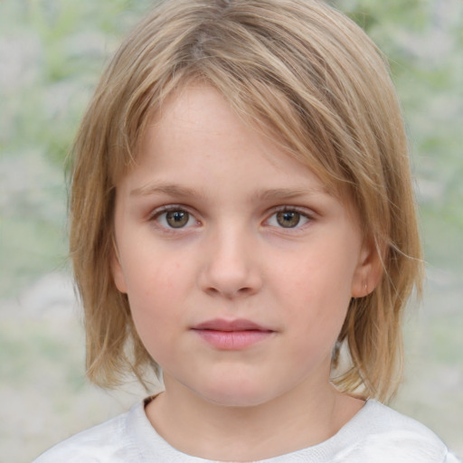 Neutral white child female with medium  brown hair and grey eyes