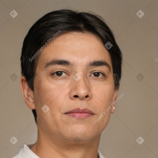 Neutral white adult male with short  brown hair and brown eyes