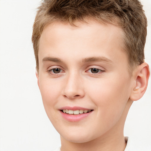 Joyful white child male with short  brown hair and brown eyes