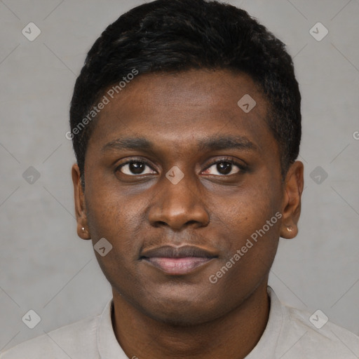 Neutral black young-adult male with short  brown hair and brown eyes