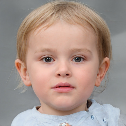 Neutral white child female with medium  brown hair and blue eyes