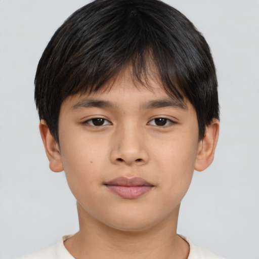 Neutral asian child male with short  brown hair and brown eyes