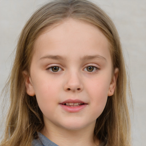 Neutral white child female with medium  brown hair and grey eyes