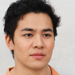 Neutral asian young-adult male with short  brown hair and brown eyes