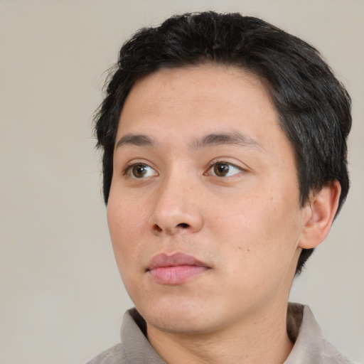 Neutral white young-adult male with short  black hair and brown eyes