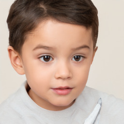 Joyful white child female with short  brown hair and brown eyes