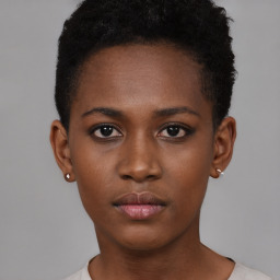 Neutral black young-adult female with short  brown hair and brown eyes