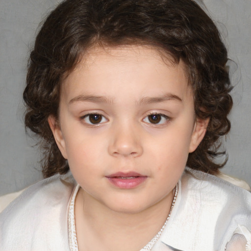 Neutral white child female with medium  brown hair and brown eyes