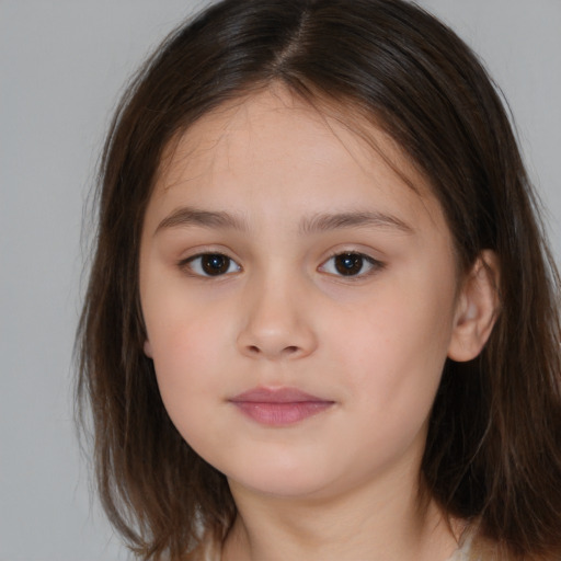 Neutral white child female with long  brown hair and brown eyes