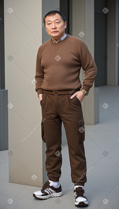 Chinese middle-aged male with  brown hair