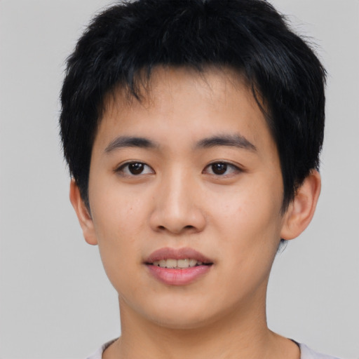 Neutral asian young-adult male with short  black hair and brown eyes