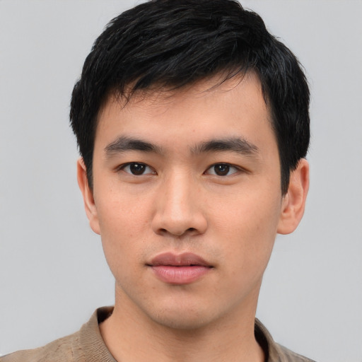 Neutral asian young-adult male with short  black hair and brown eyes