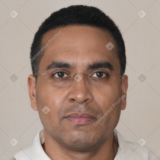 Neutral white adult male with short  brown hair and brown eyes