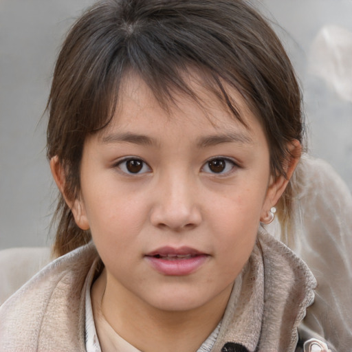 Neutral white child female with medium  brown hair and brown eyes