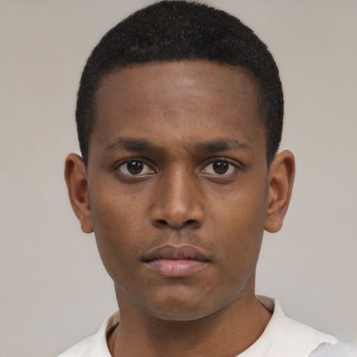 Neutral black young-adult male with short  brown hair and brown eyes
