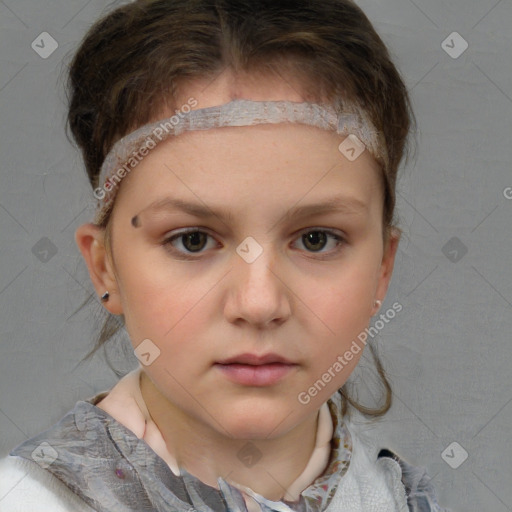 Neutral white child female with short  brown hair and brown eyes