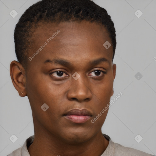 Neutral black young-adult male with short  brown hair and brown eyes