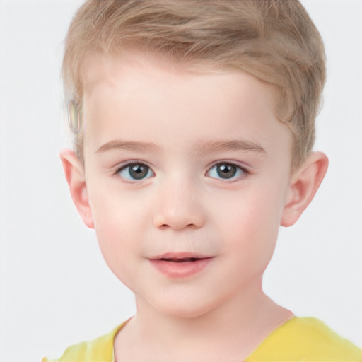 Joyful white child male with short  brown hair and brown eyes