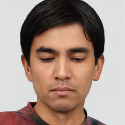 Neutral asian young-adult male with short  black hair and brown eyes